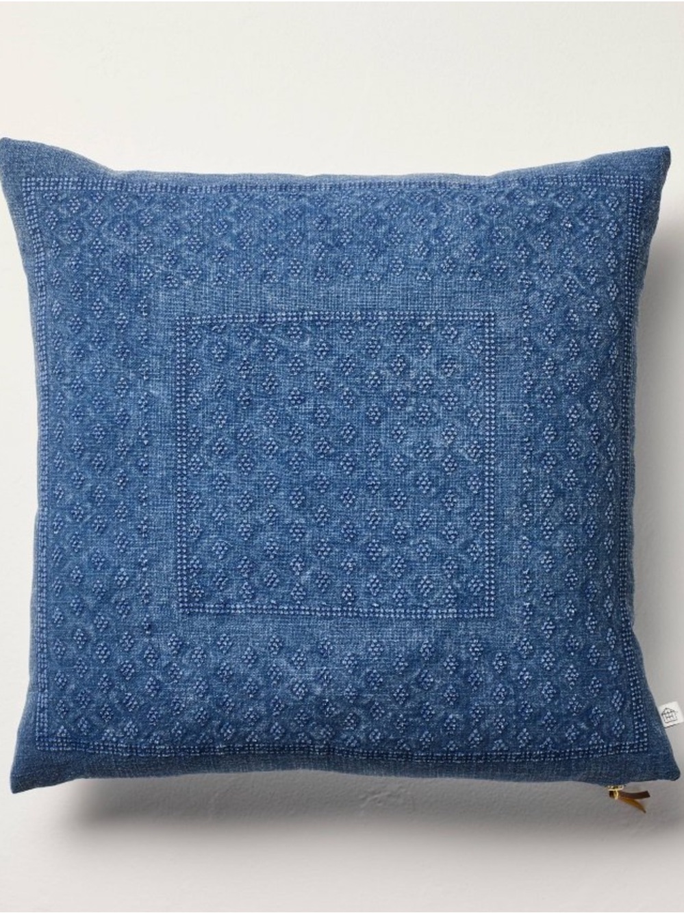 NEW Heart & Hand Blue 18” Embroidered Square Throw Pillow